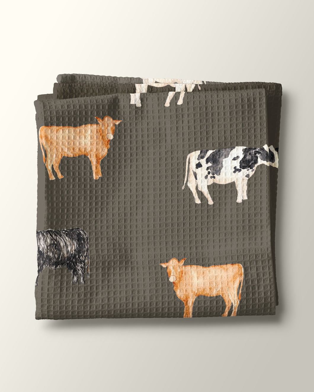 Cows in Grassy Gray Kitchen Waffle Towel