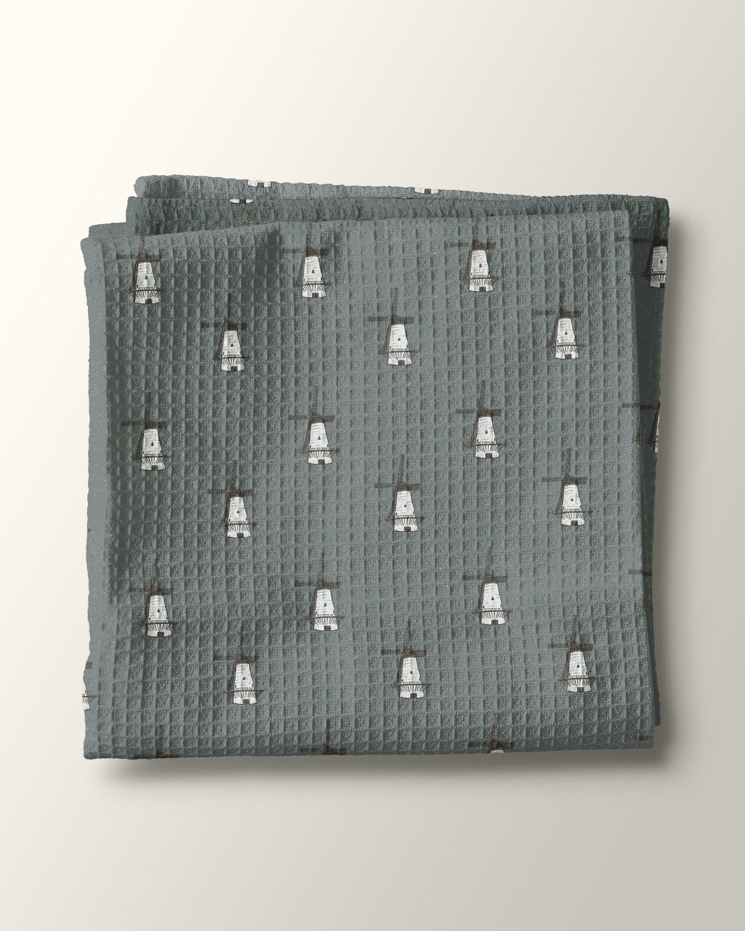 Windmills in Dusty Blue Kitchen Waffle Towel