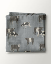 Load image into Gallery viewer, Cattle in Haze Blue Waffle Kitchen Towel
