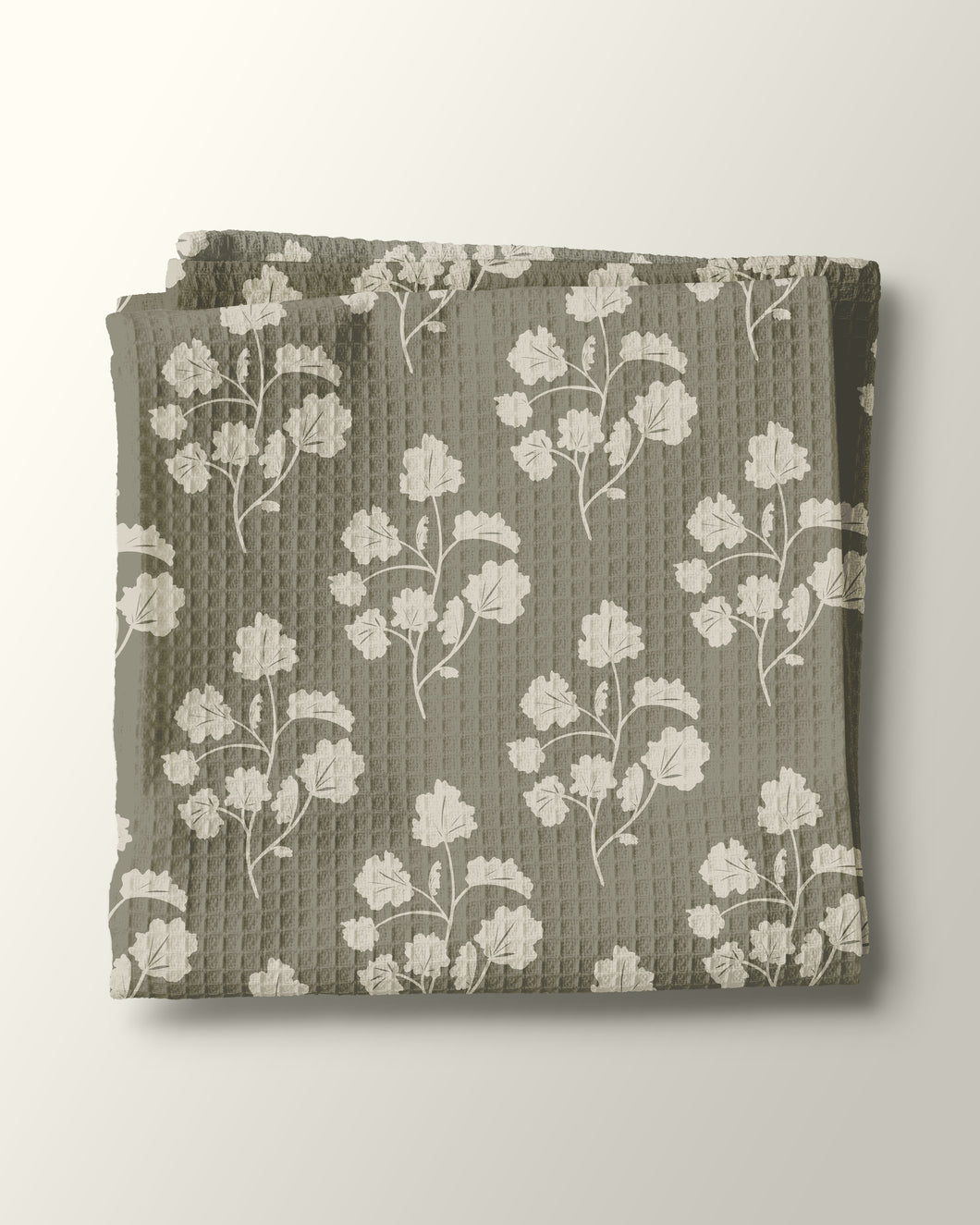 Geranium Foliage in Rural Green Waffle Kitchen Towel